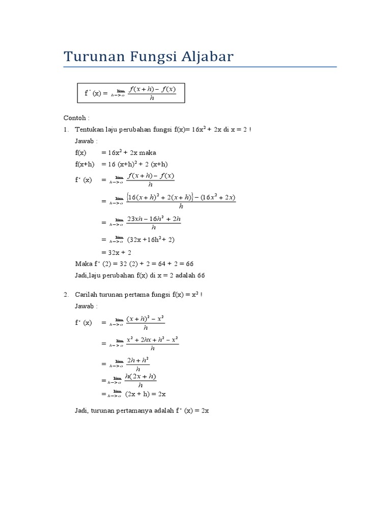 Turunan Fungsi Aljabar
