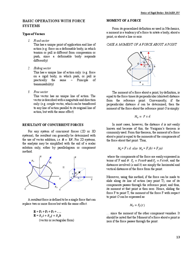 Basic operations with force systems 1 fixed vector pdf force