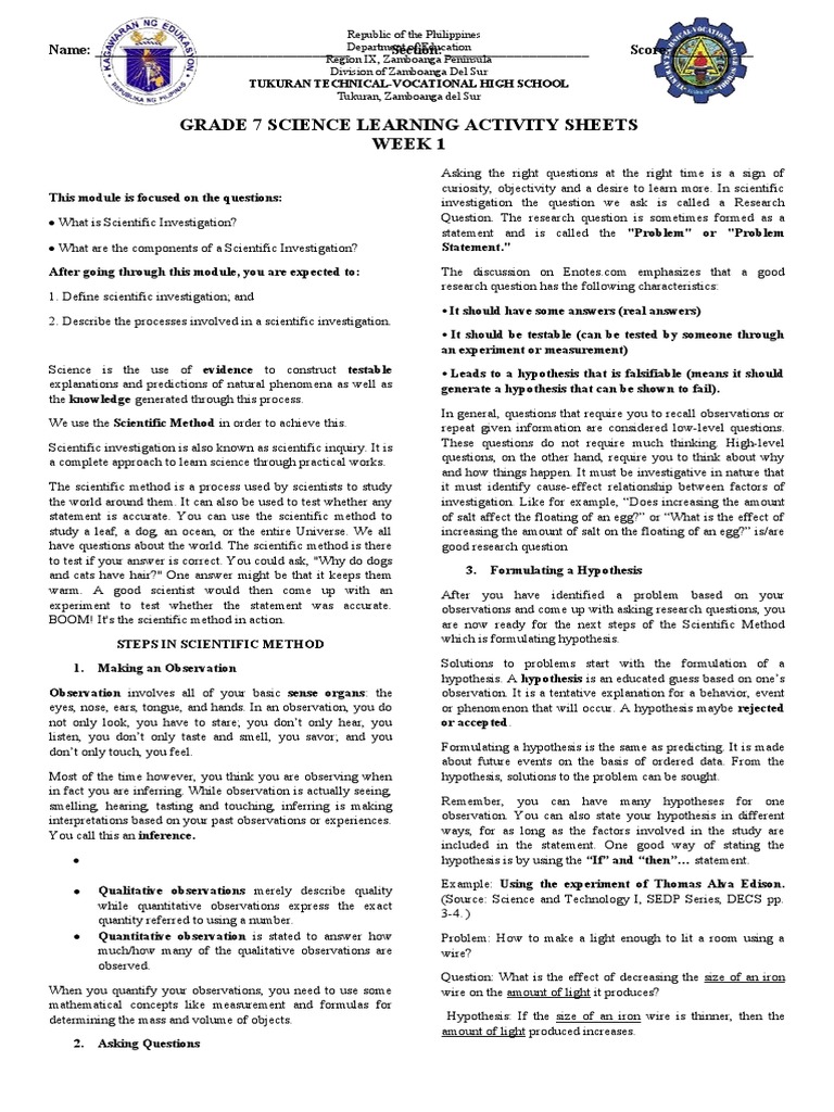 Understanding Scientific Investigation | PDF | Scientific Method ...