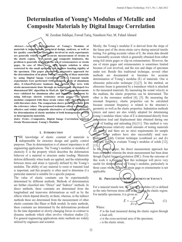 Determination of Young's Modulus of Metallic and Composite Materials by