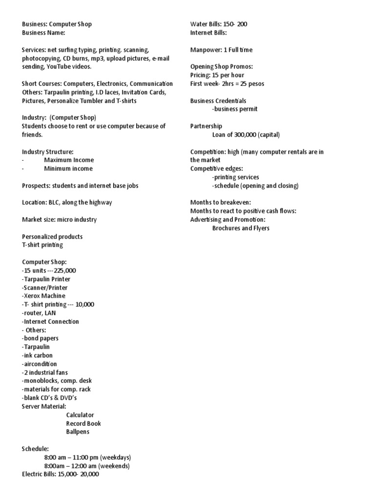 Computer Shop Services and Offerings | PDF