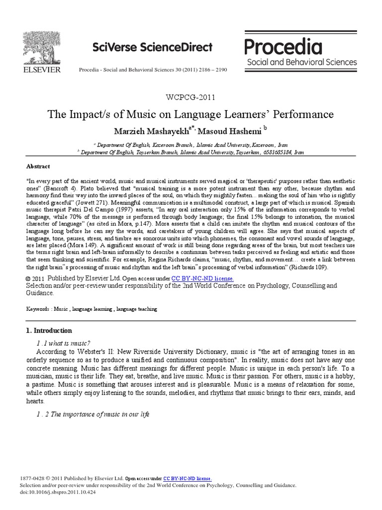 The Impacts of Music On Language Learners Perform | PDF | Teachers ...