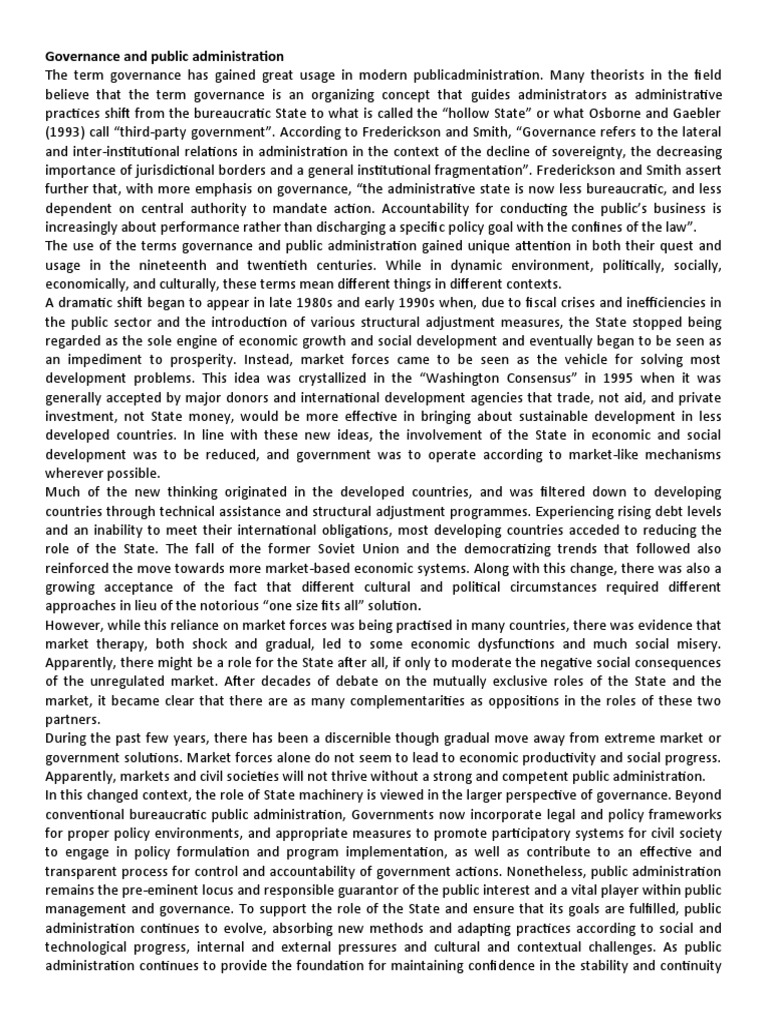 Governance and Public Administration | PDF | Governance | Good Governance