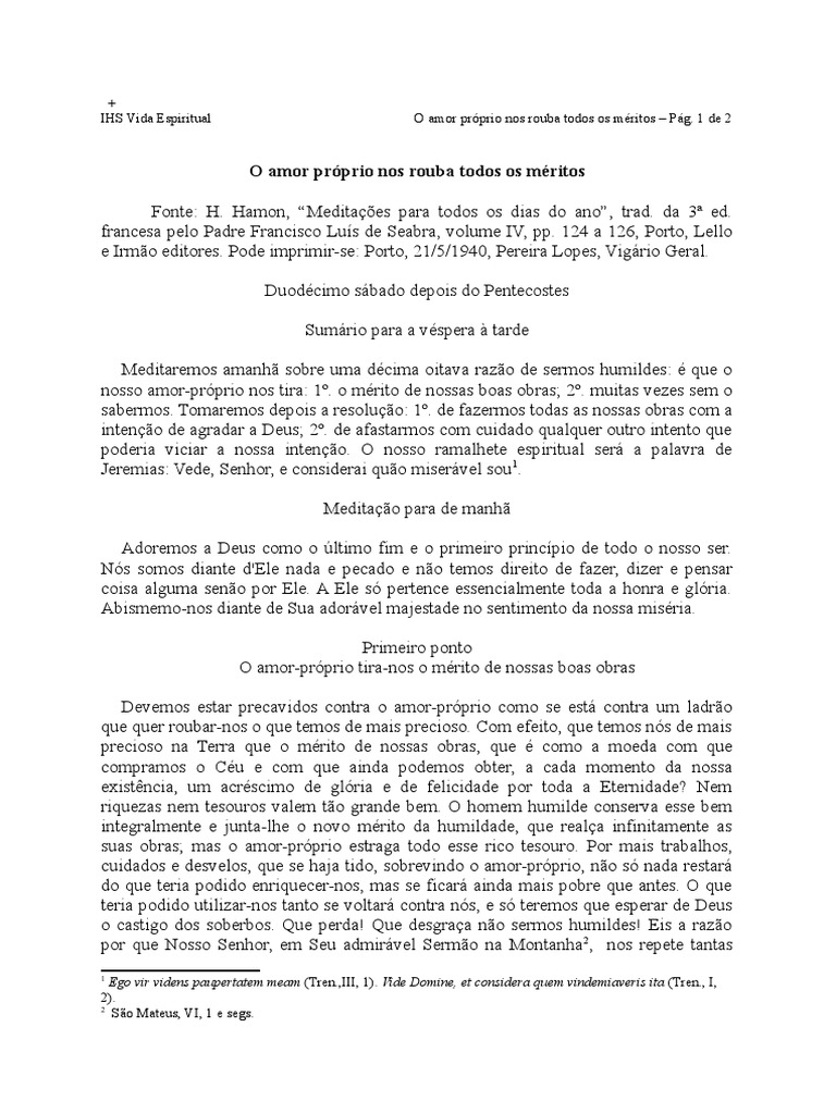 Amor-próprio e a perda de méritos | PDF | Amor | Sermão no Monte