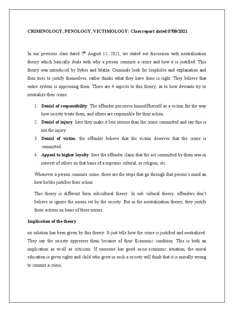 CRIMINOLOGY, Class Report | PDF | Crime & Violence | Crimes