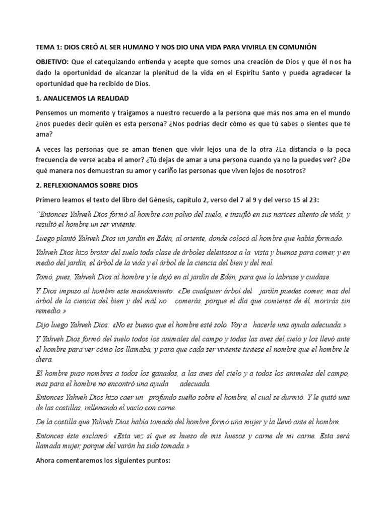Tema 1 Dios Creo Al Hombre | PDF | Amor | Biblia