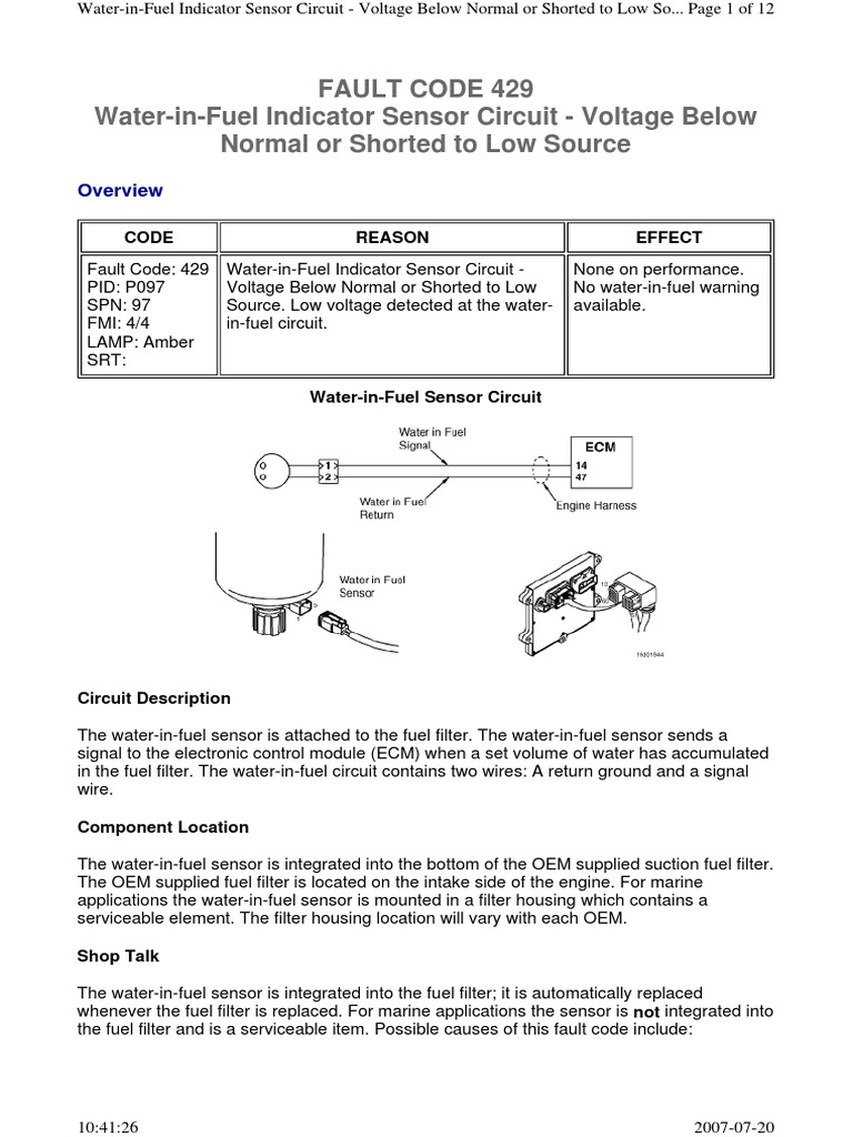 Fault Code 429 WaterinFuel Indicator Sensor Circuit Voltage Below