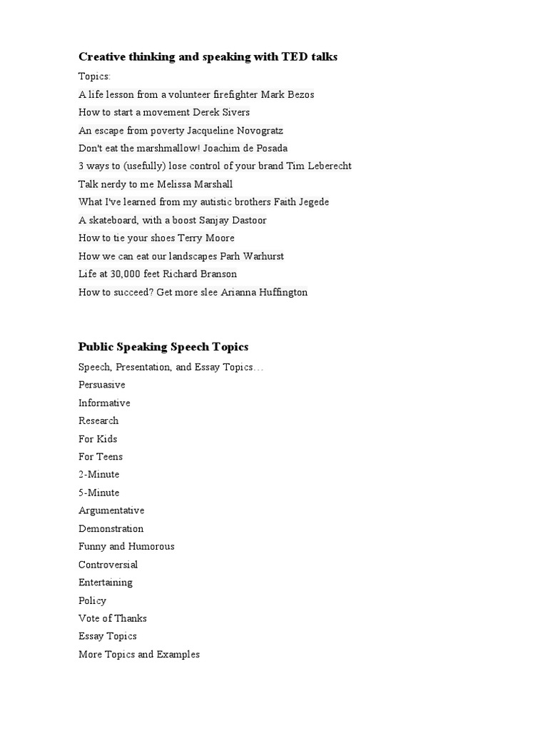 TED Talks on Creative Thinking & Speaking | PDF | Self-Improvement