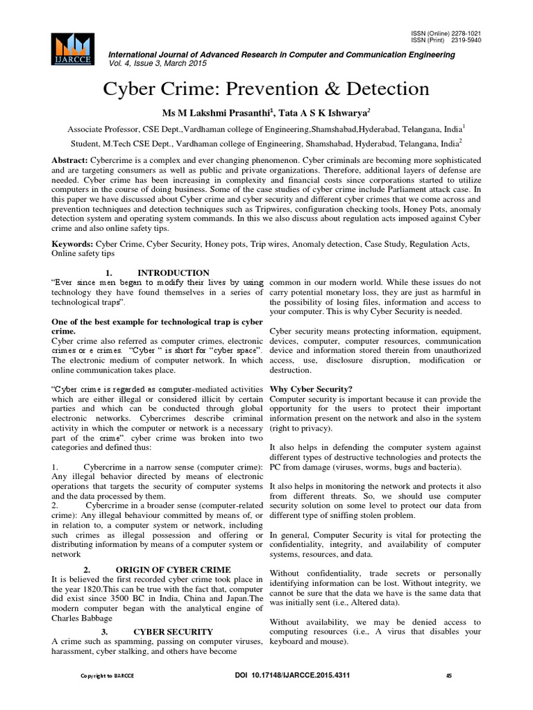 Cyber Crime Prevention and Detection | PDF | Computer Security | Security