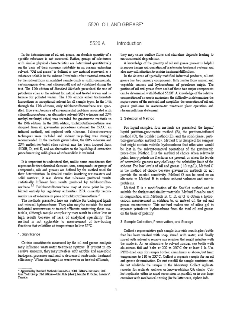 5520 Oil and Grease (Editorial Revisions, 2011) | PDF | Filtration ...