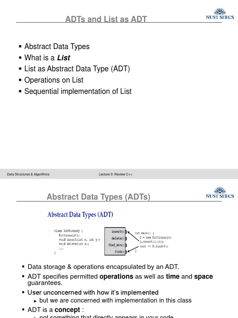 Implementing Lists as Abstract Data Types: Operations, Sequential ...