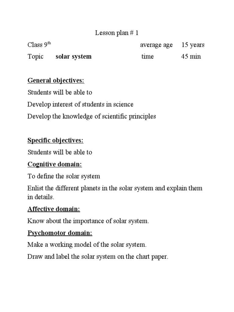 Grade 9 Solar System Lesson Plan | PDF | Planets | Solar System