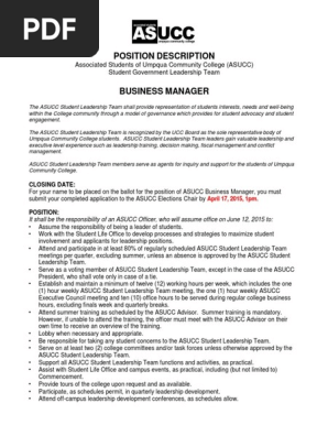Position Description: Associated Students of Umpqua Community College  (ASUCC) Student Government Leadership Team | PDF | Committee | Defamation