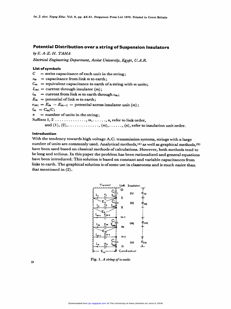 Potential Distribution Over A String of Suspension Insulators PDF
