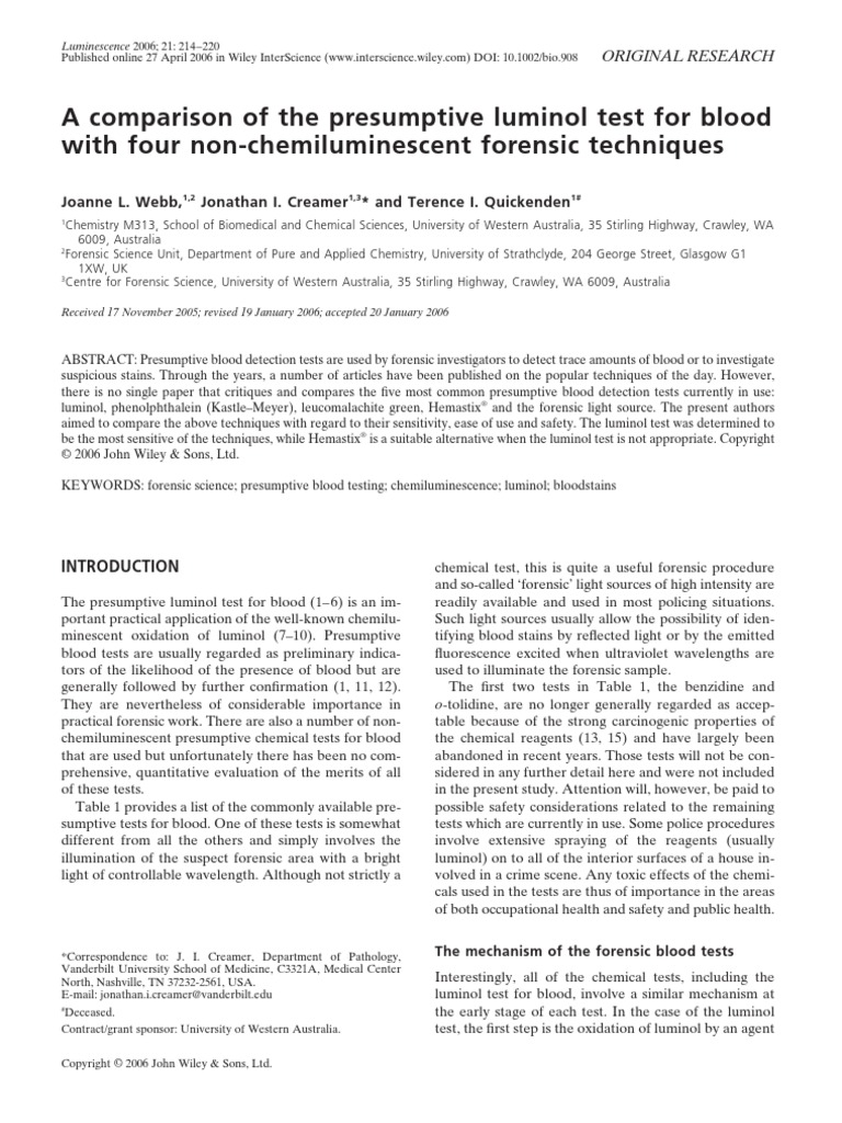 A Comparison of The Presumptive Luminol Test For Blood With Four Non