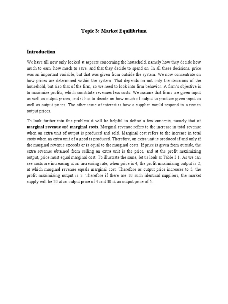 Topic 3 Market Equilibrium PDF Economic Equilibrium Marginal Cost