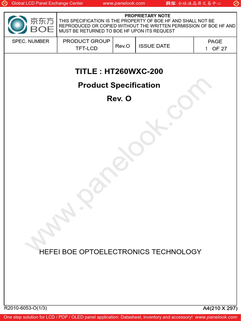 TITLE HT260WXC200 Product Specification Rev. O Hefei Boe