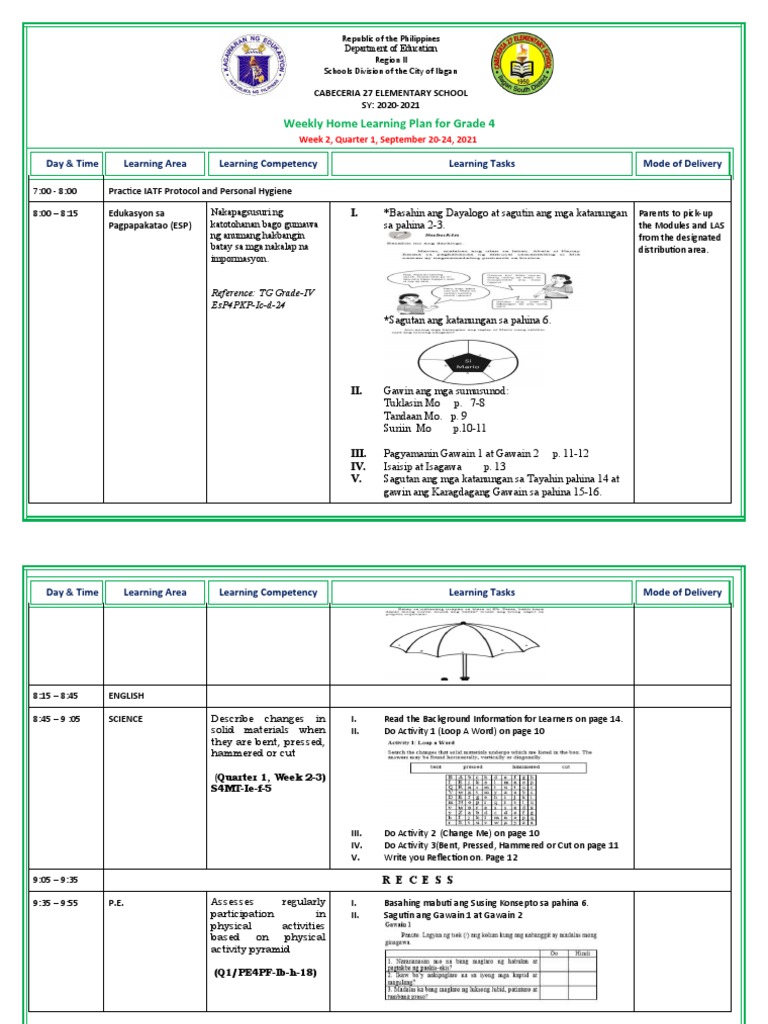 Grade 4 Weekly Home Learning Plan | PDF | Computing | Pedagogy