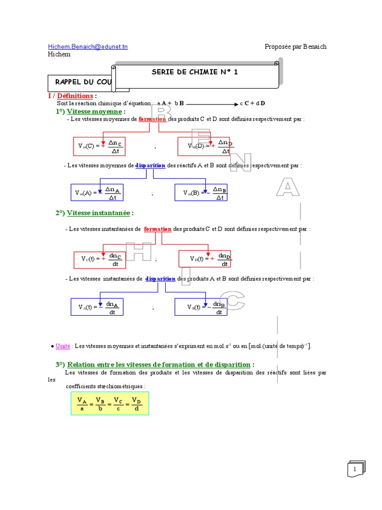 Vitesse des Réactions Chimiques et Facteurs | PDF | Cinétique chimique ...