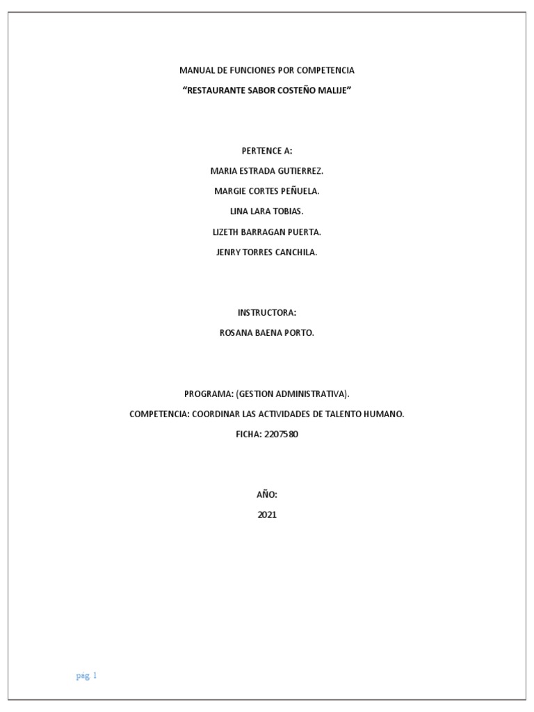 Manual de Funciones Restaurante Costeño | PDF | Artes culinarias ...