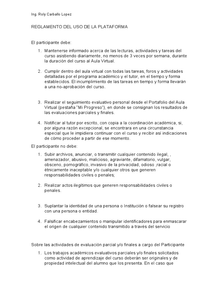 Reglamento de Uso del Aula Virtual | PDF | Salón de clases