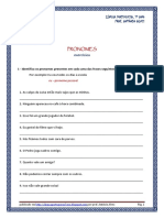 Pronomes - Subclasses e Conjugação Pronominal - Exercícios (Blog7 10-11)