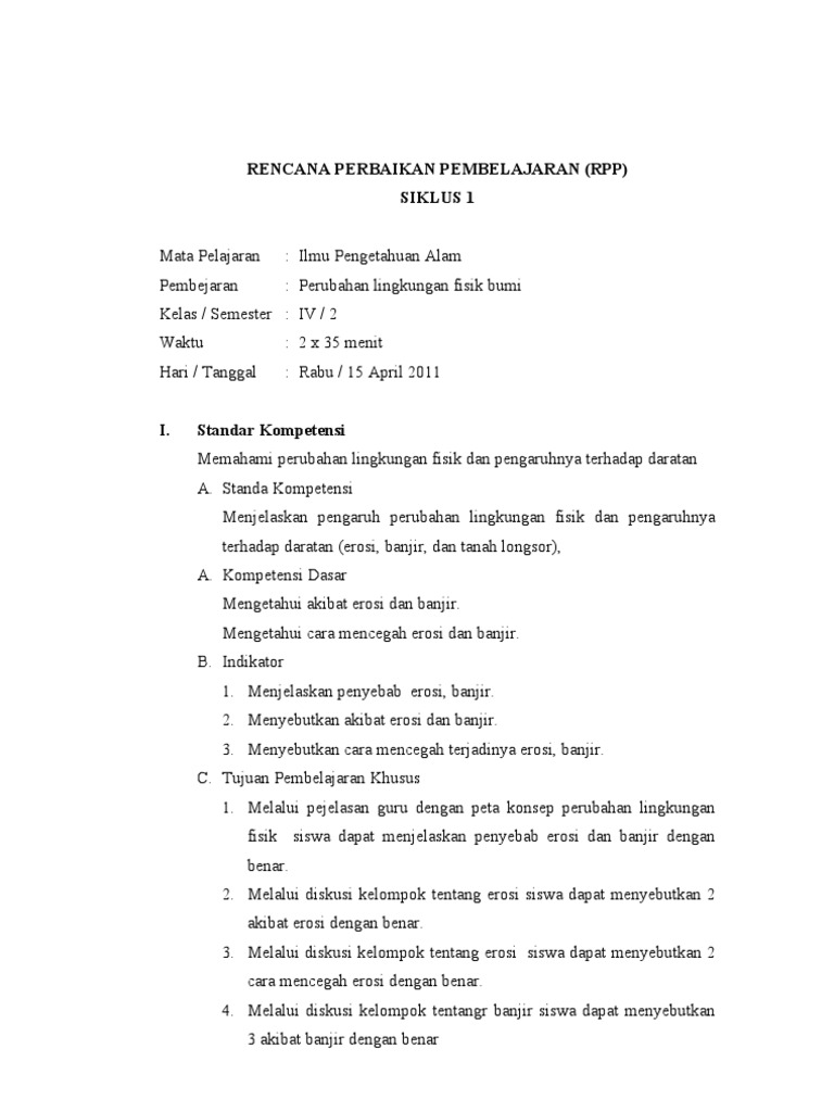 Contoh Rpp Perbaikan Siklus 1 Dan 2 Bahasa Indonesia