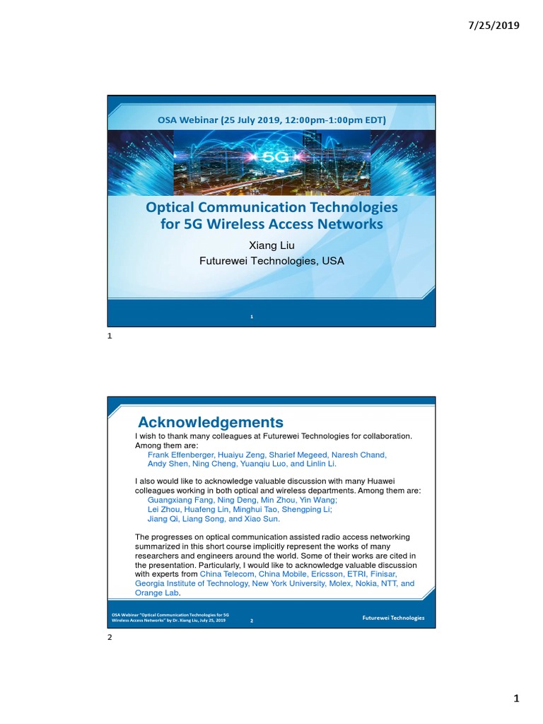 5G Optical Communication Technologies Webinar | PDF | Wavelength ...