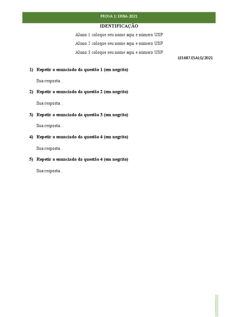 Template Das Respostas Da Prova Pdf