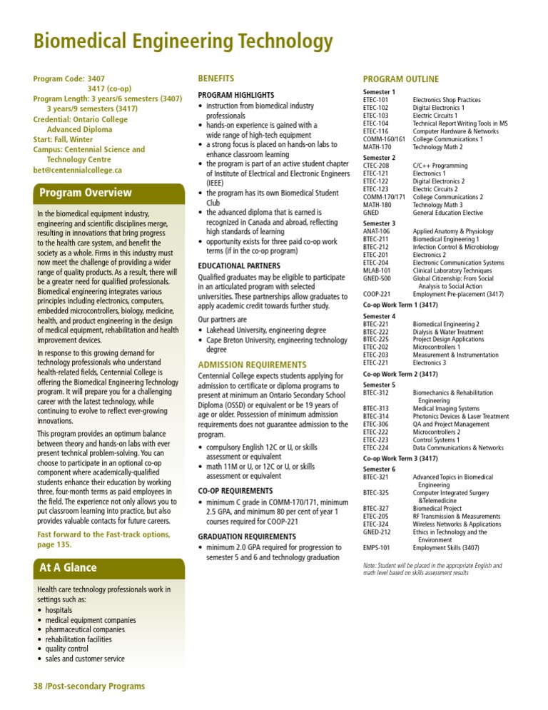 Biomedical Engineering Technology Program | PDF | Biomedical ...