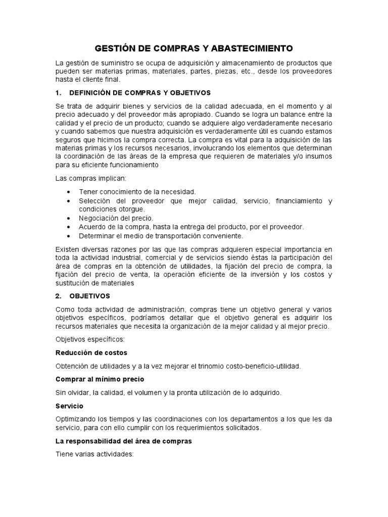 Gestión de Compras y Abastecimiento | PDF | Calidad (comercial) | Logística
