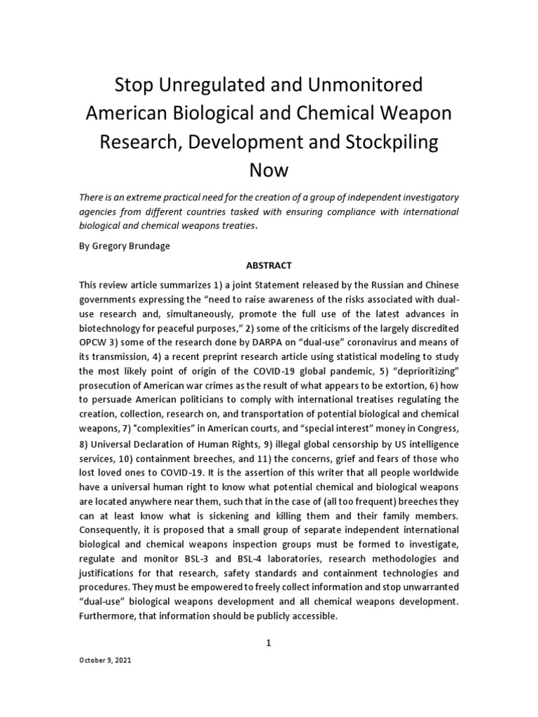 Stop Unregulated and Unmonitored American Biological and Chemical ...