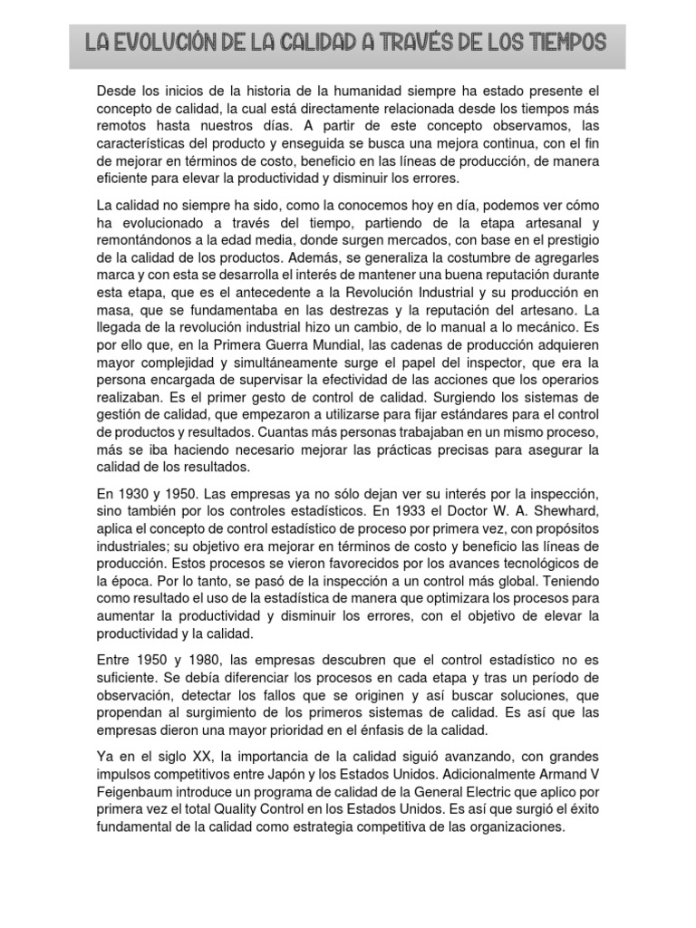 Evolución de la Calidad a lo Largo del Tiempo | PDF | Calidad ...