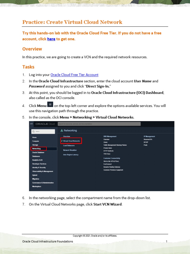 Practice: Create Virtual Cloud Network | PDF | Business | Computers