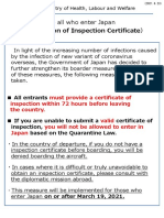 To All Who Enter Japan Submission of Inspection Certificate