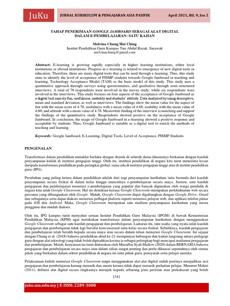 Keywords Google Jamboard, ELearning, Digital Tools, Level of