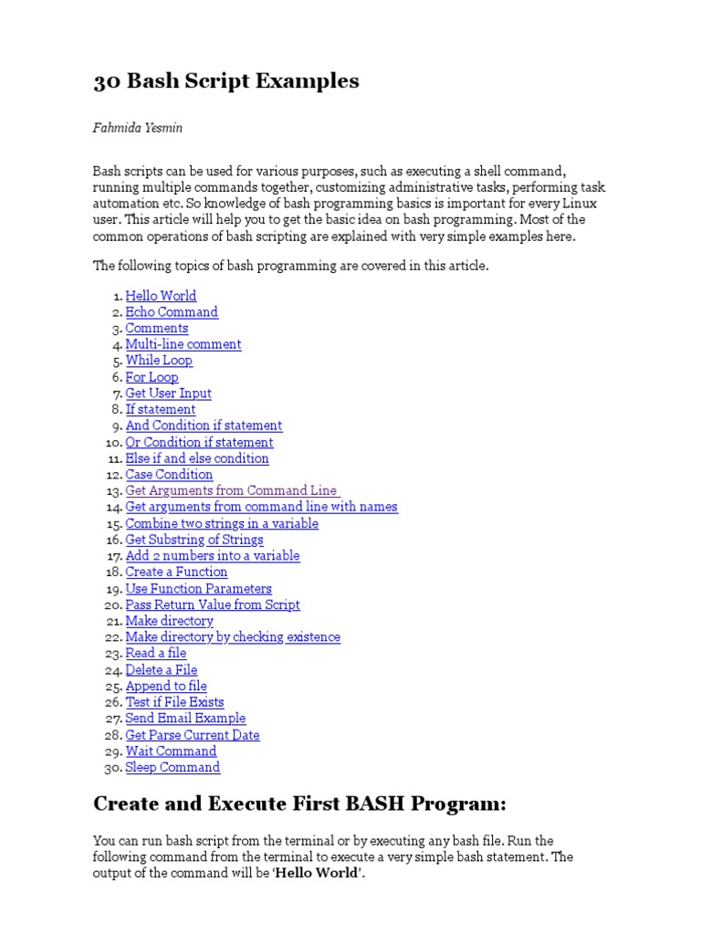 30 Bash Script Examples | Pdf | Parameter (Computer Programming) | Control  Flow
