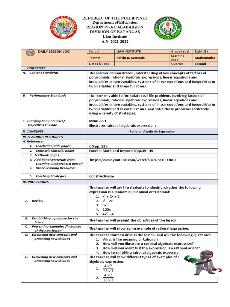 Math 8 DLL | PDF | Equations | Teachers