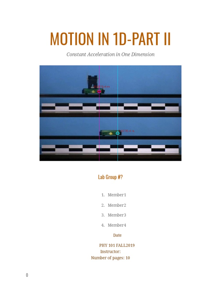 Constant Acceleration in 1D Lab Guide | PDF | Velocity | Acceleration