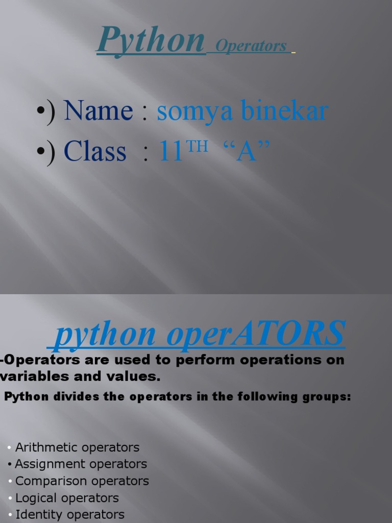 Python operATORS | PDF | Arithmetic | Python (Programming Language)