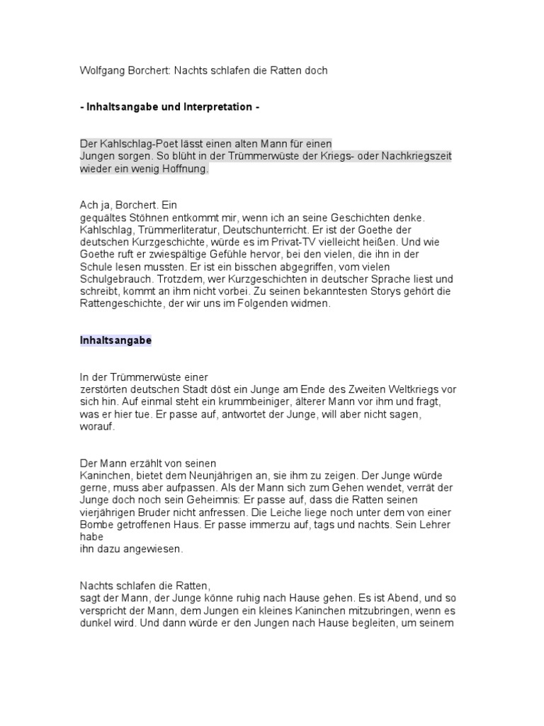 Interpretation Nachts Schlafen Die Ratten Doch Landhaus Schreibtisch