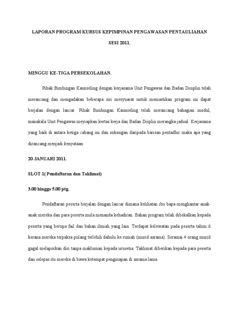 Laporan Program Kursus Kepimpinan Pengawasan Pentauliahan Sesi 2011