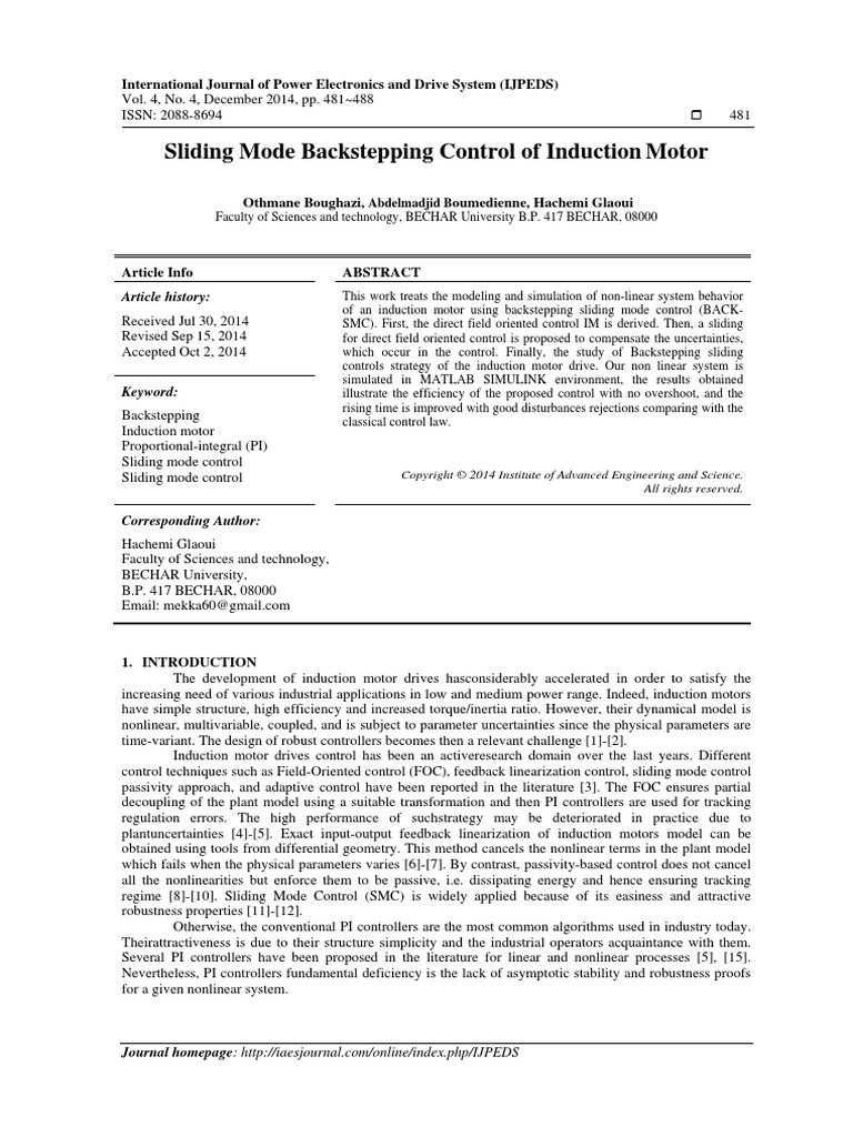 Sliding Mode Backstepping Control of Induction Motor | PDF | Control ...