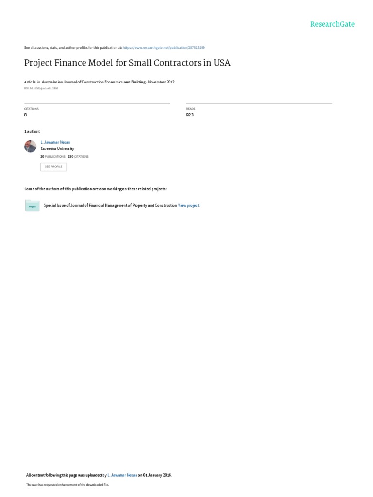 Project Finance Model For Small Contractors in USA | PDF | Banks ...