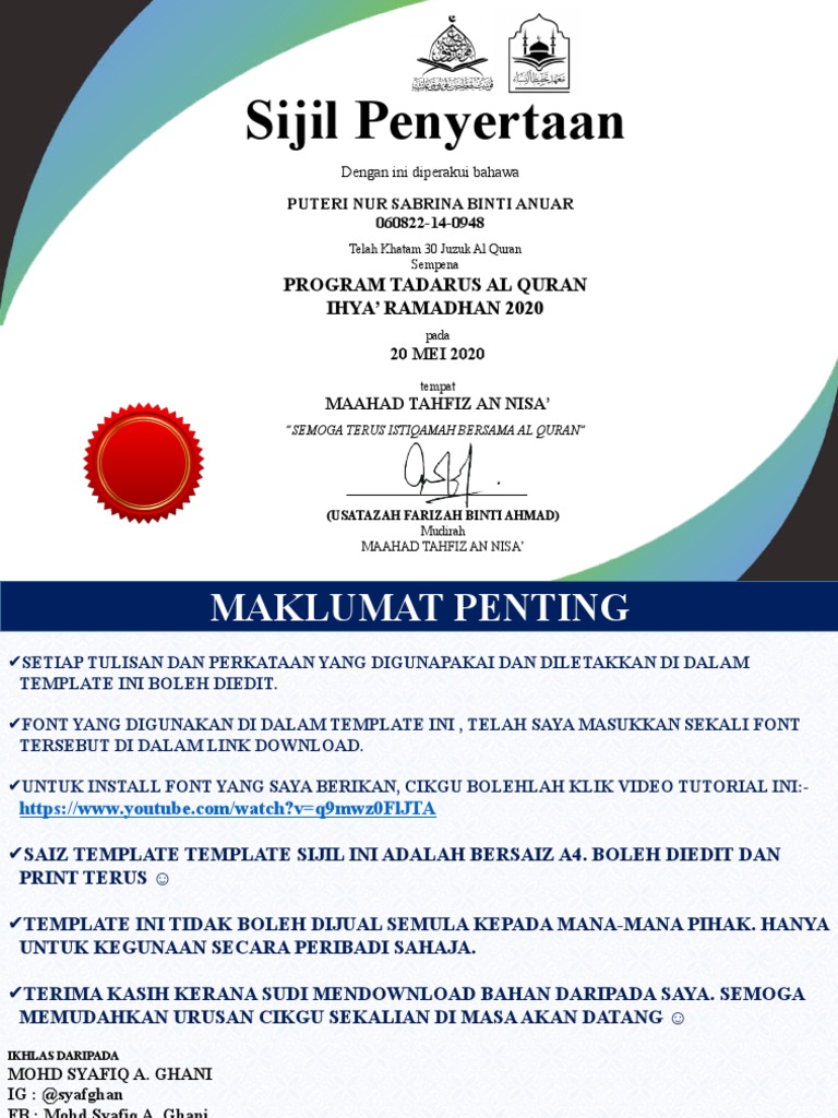 Template Sijil 9 | PDF