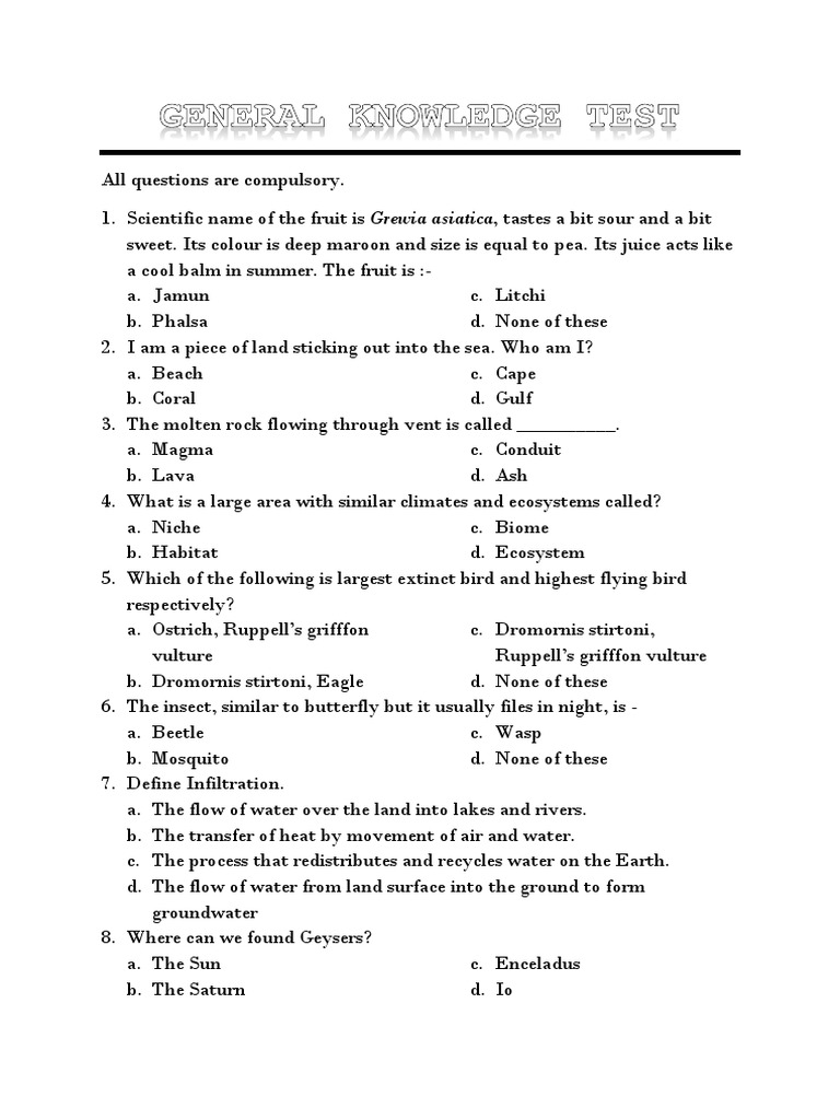 General Knowledge Quiz Questions | PDF