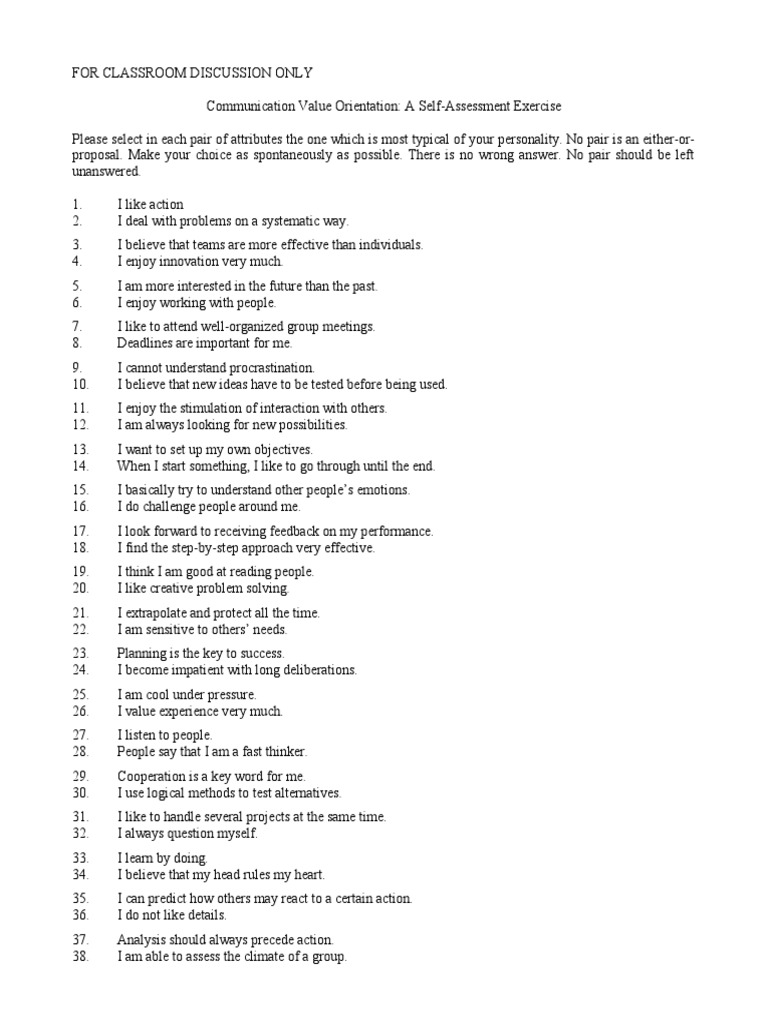 Communication Style Self-Assessment | PDF | Feeling | Metaphysics Of Mind