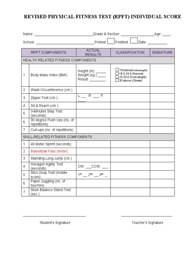 Revised Physical Fitness Test Score Sheet | PDF | Teaching Methods ...