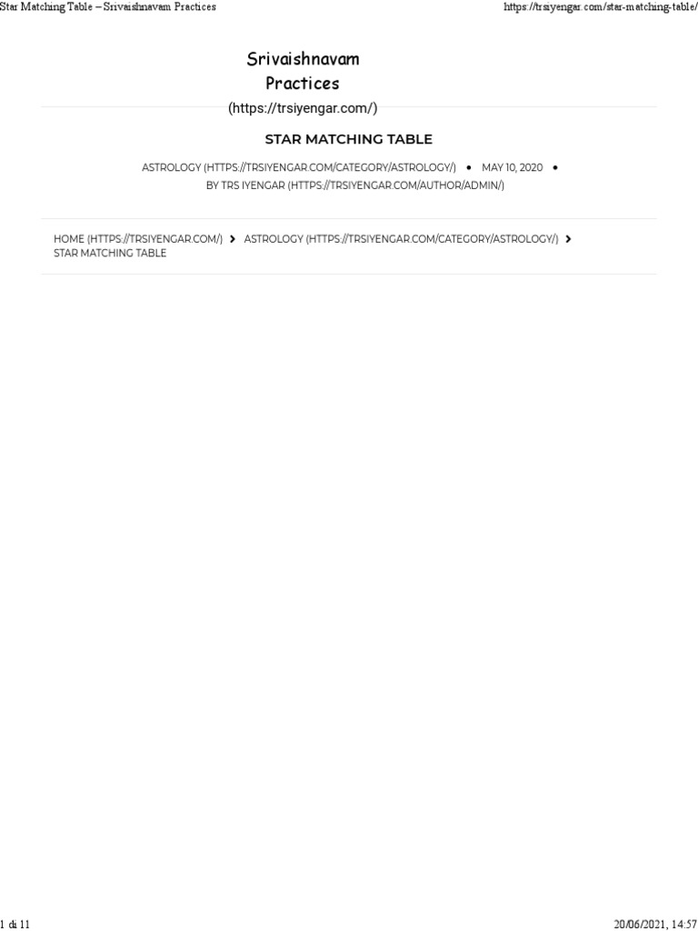 Star Matching Table - Srivaishnavam Practices | Download Free PDF ...