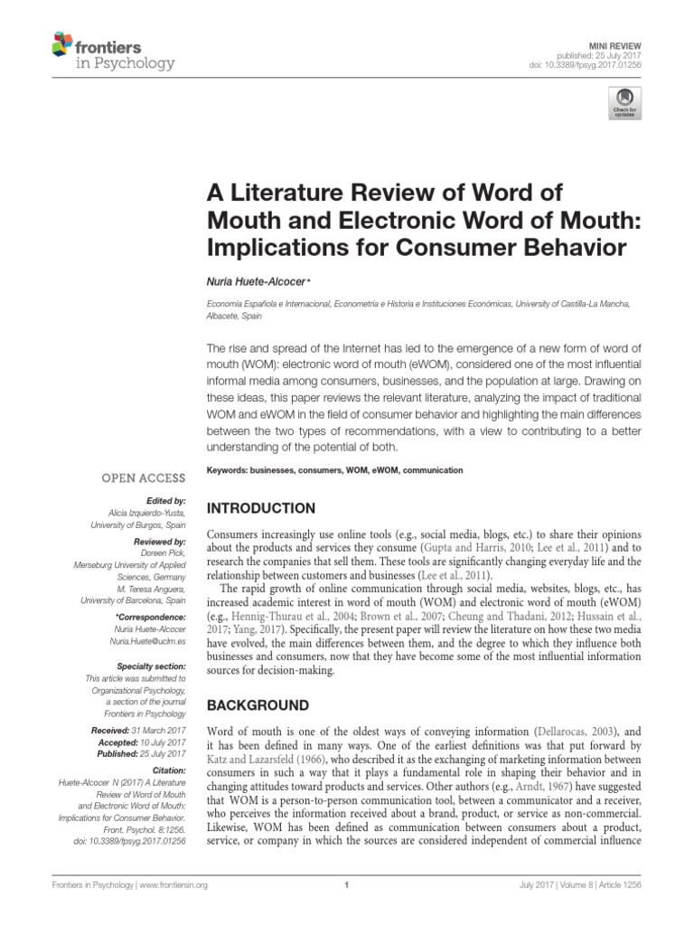 A Literature Review of Word of Mouth and Electronic - Word of Mouth ...